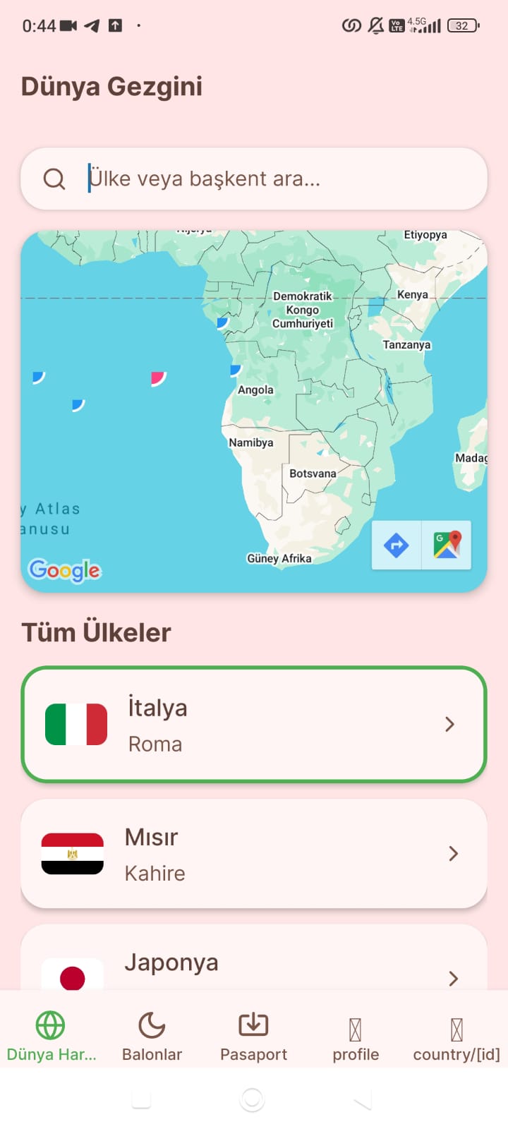 Dünya Haritası Ekranı